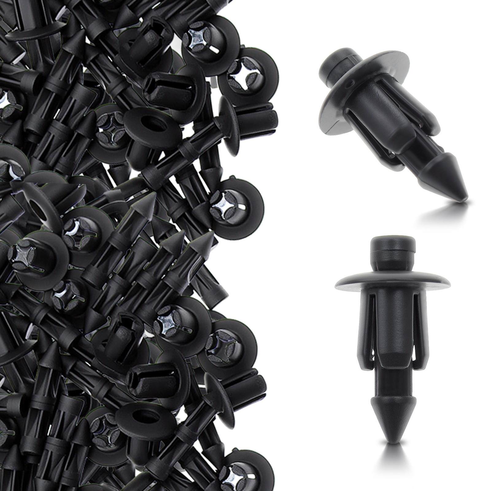 100 Pcs 6mm Hole Dia Black Plastic Push In Type Rivets Fastener Pin Clips ATV
