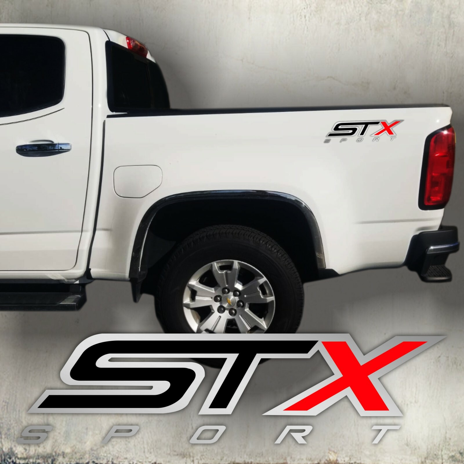 STX sport decal sticker, chromo and black matte, truck (set )