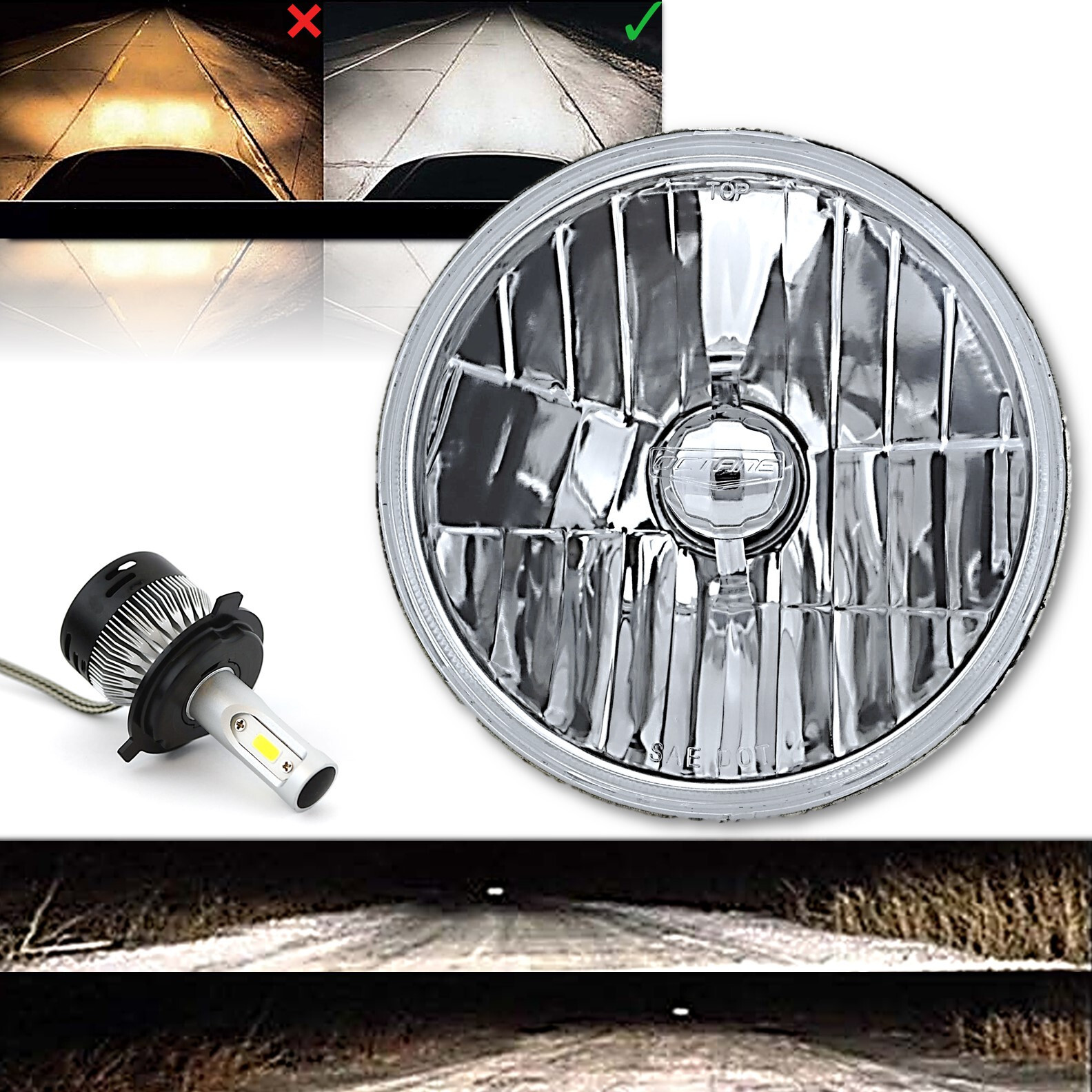 7″ Motorcycle Crystal Glass Metal Headlight 12V 12-Volt 40w LED Light Bulb Each