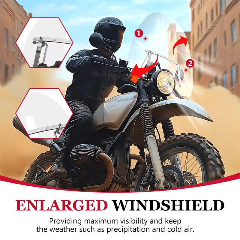 Fits Harley Honda Suzuki Yamaha Motorcycle 7/8” 1” 1-1/4″ Handlebar Windshield