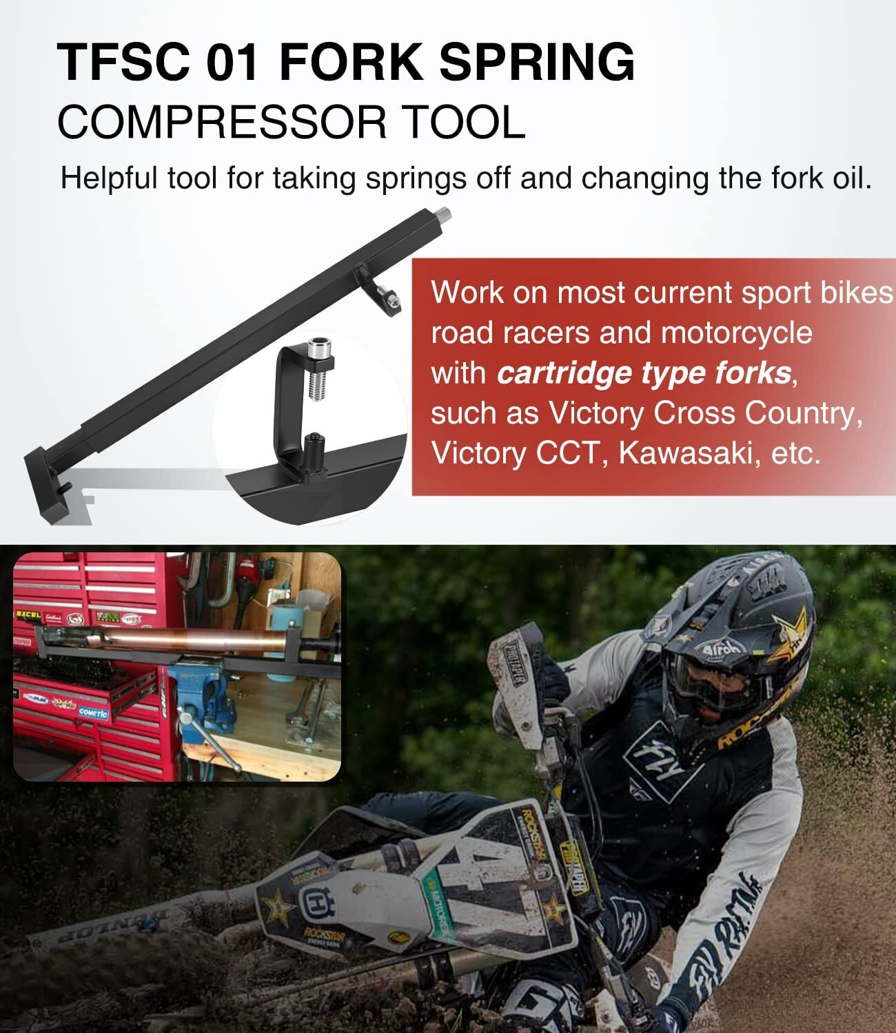 TFSC 01 Fork Spring Compressor Tool for Most Sport Bikes Road Racers Motorcycles