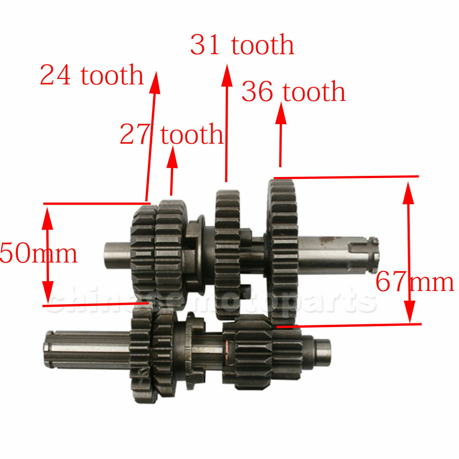 Transmission Main & Counter Shaft E-22 Engine with 3 Gears w/o reverse 110-125CC