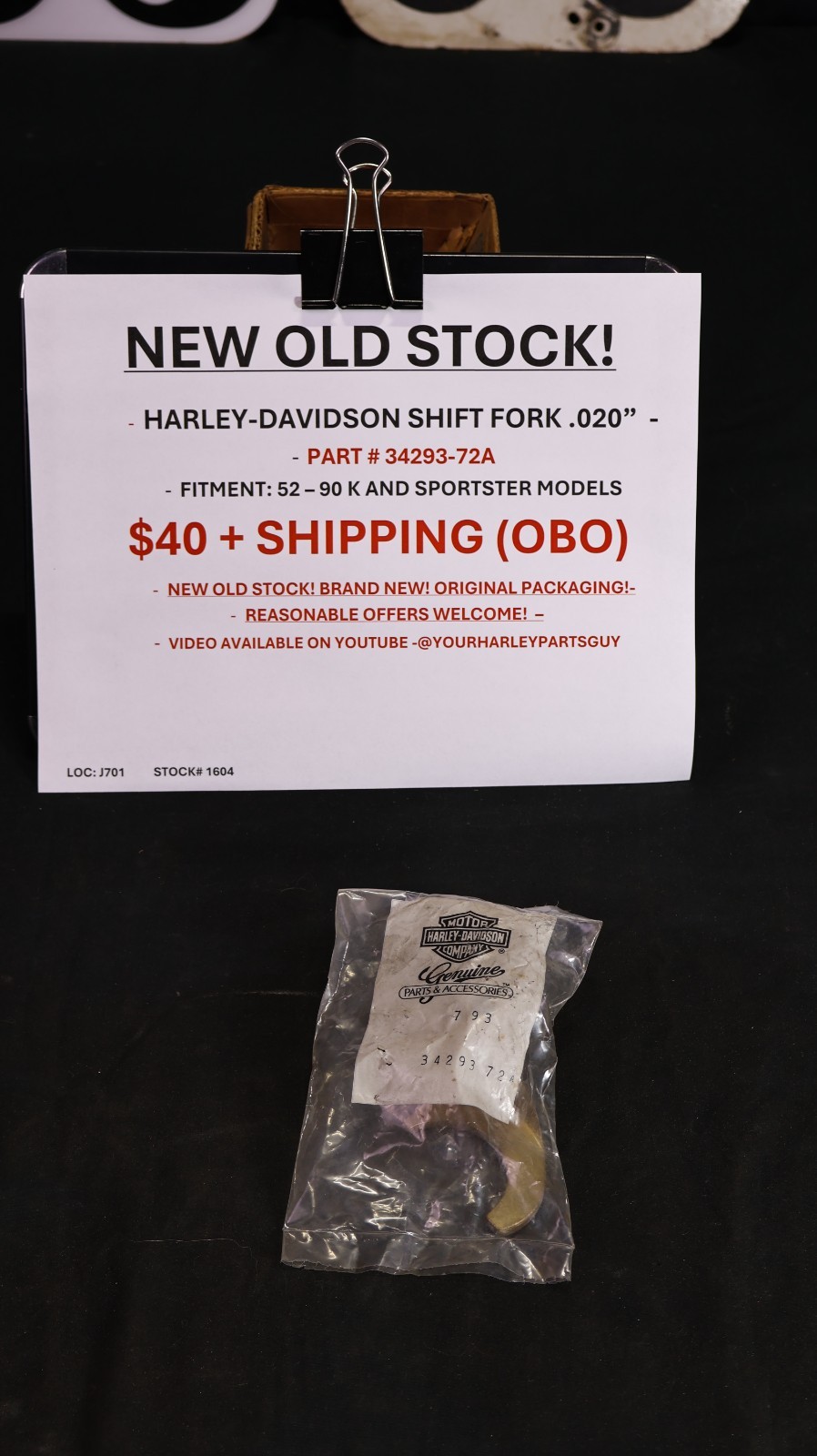 Vintage Harley-Davidson Shift Fork .020 OEM 35293-72A NOS K Sportster 1952-1990