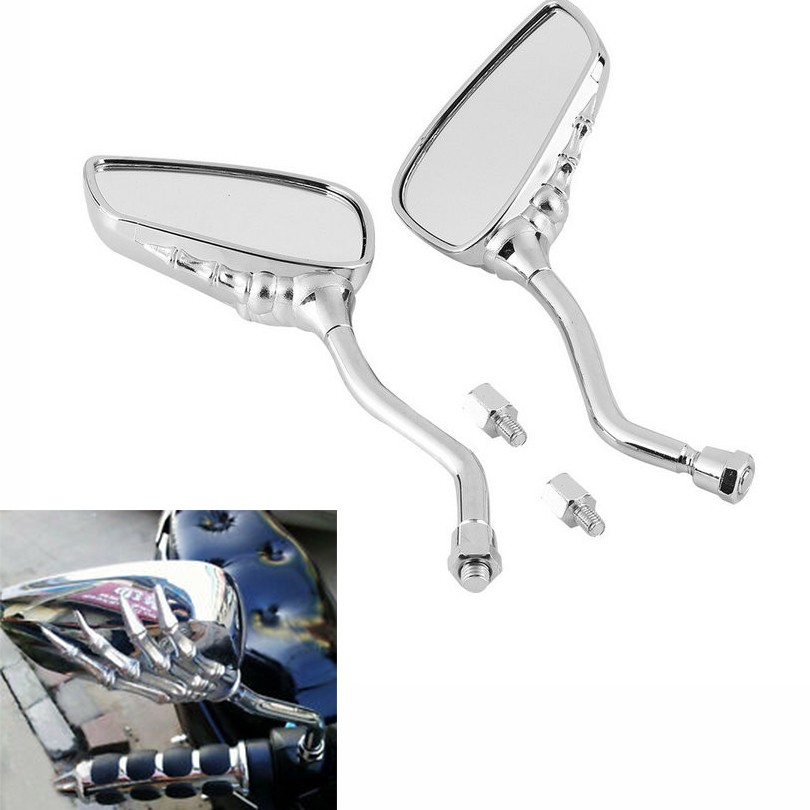 1 Pair of Motorcycle Rear View Mirrors Skull Skeleton Hand 10mm/8mm Screw Thread