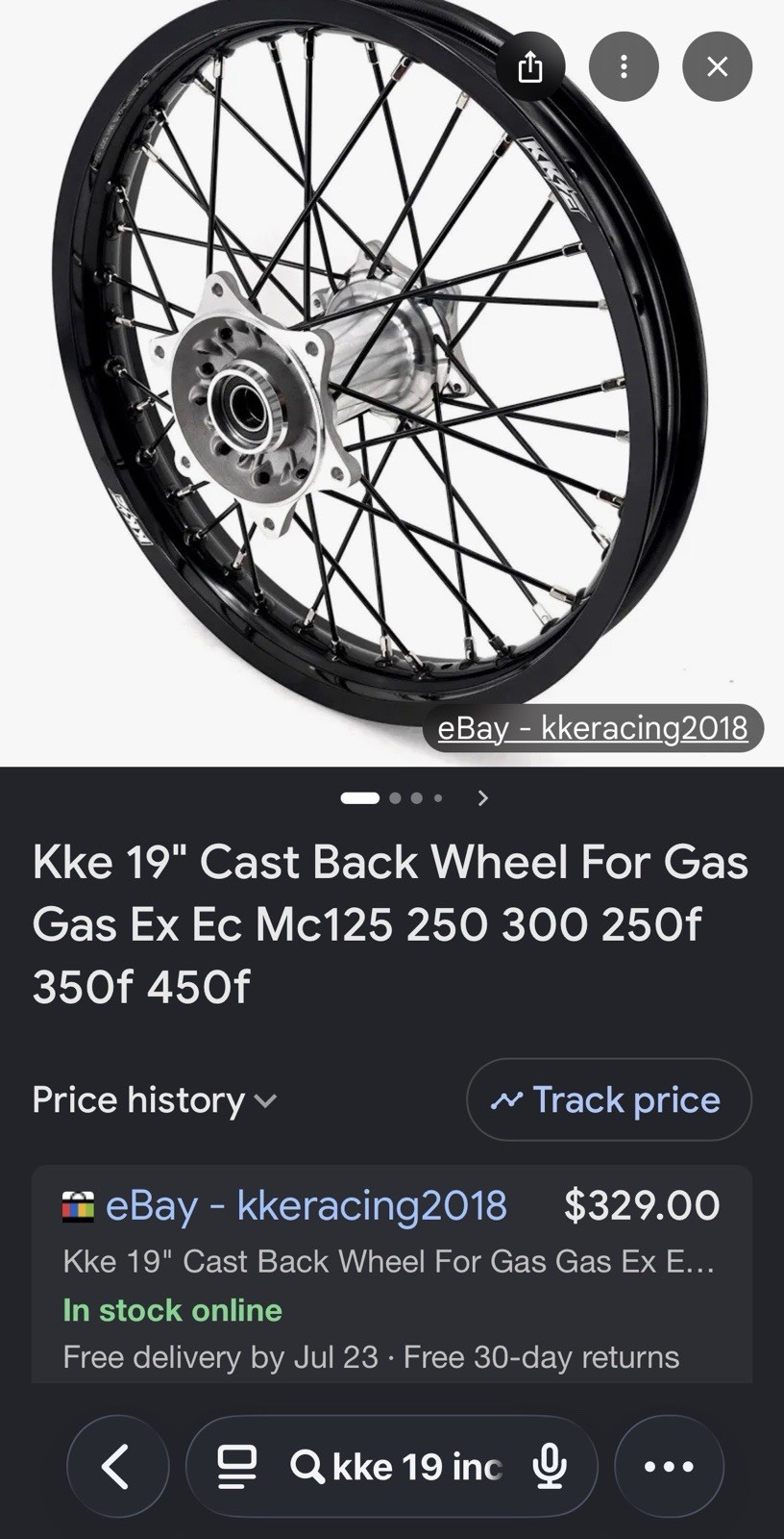 Brand New KKE Cast Black Rear Wheel 19 with Hub Sprocket and Disc Brake