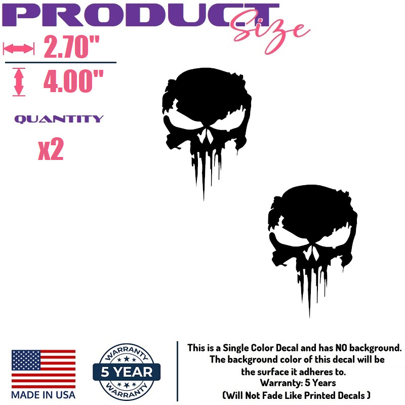 x3 Distressed Punisher Skull Motorcycle bike Helmet Stickers Decal kit [SK17]