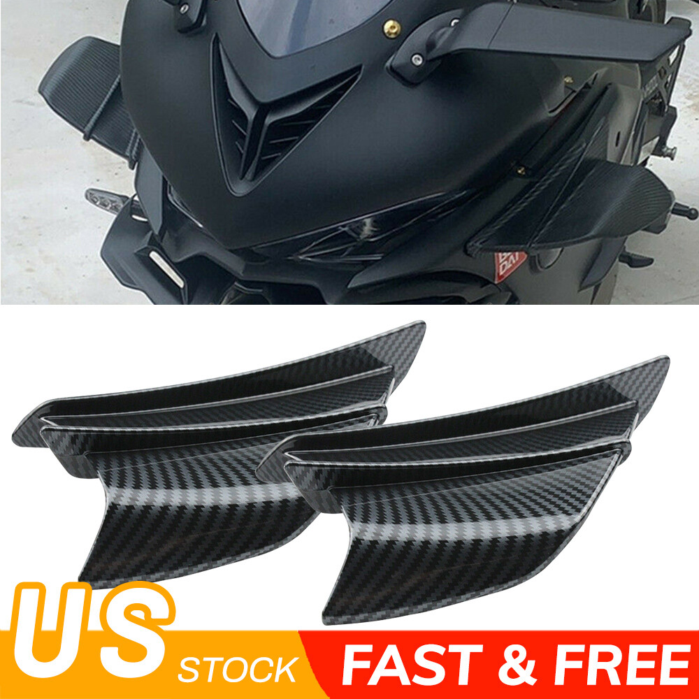 1Pair Motorcycle Side Winglets Air Deflector Wing Kit Spoiler Gloss Carbon Fiber