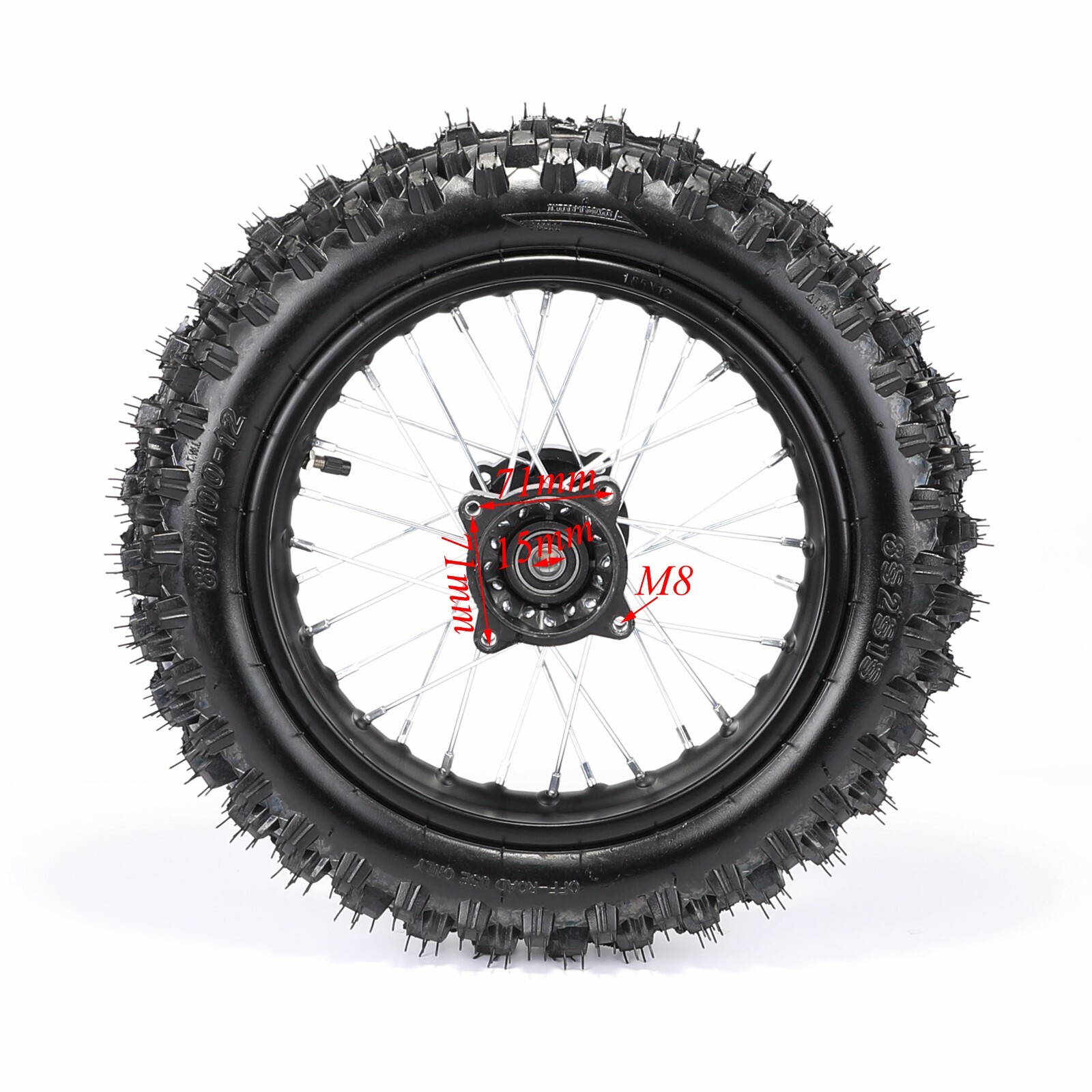 12″ Rear Wheel 80/100-12 Tire Rim 3.00-12 Brake Pit Bike KX65 XR70 SSR 110CC 125