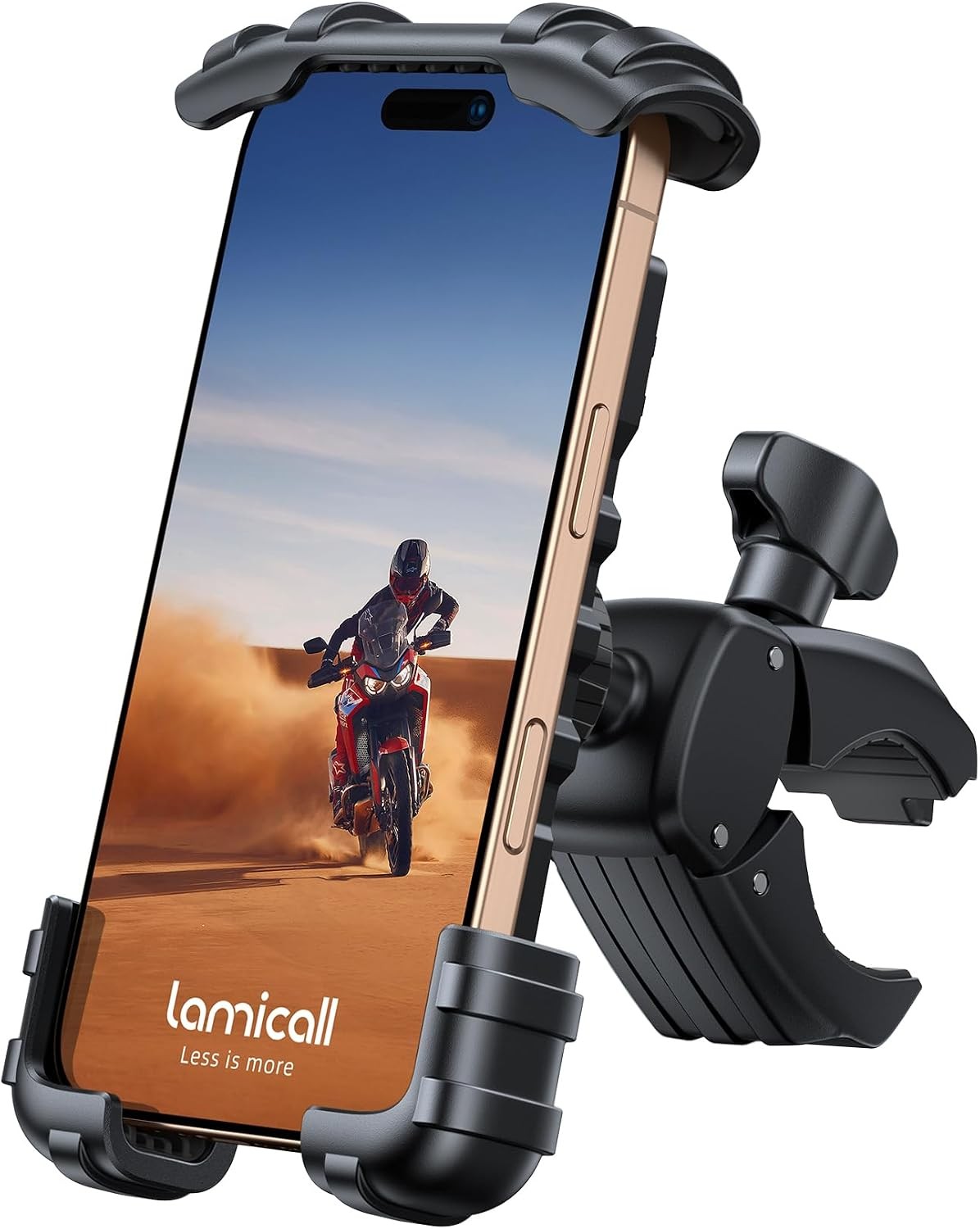Motorcycle E-Bike Scooter ATV Handlebar Phone Mount Clip, Lockable Rotating Shoc