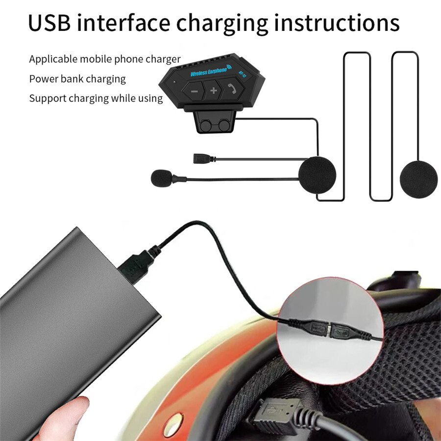 Motorcycle Helmet Headset Wireless Bluetooth 5.0 Headphone Speaker Rechargeable
