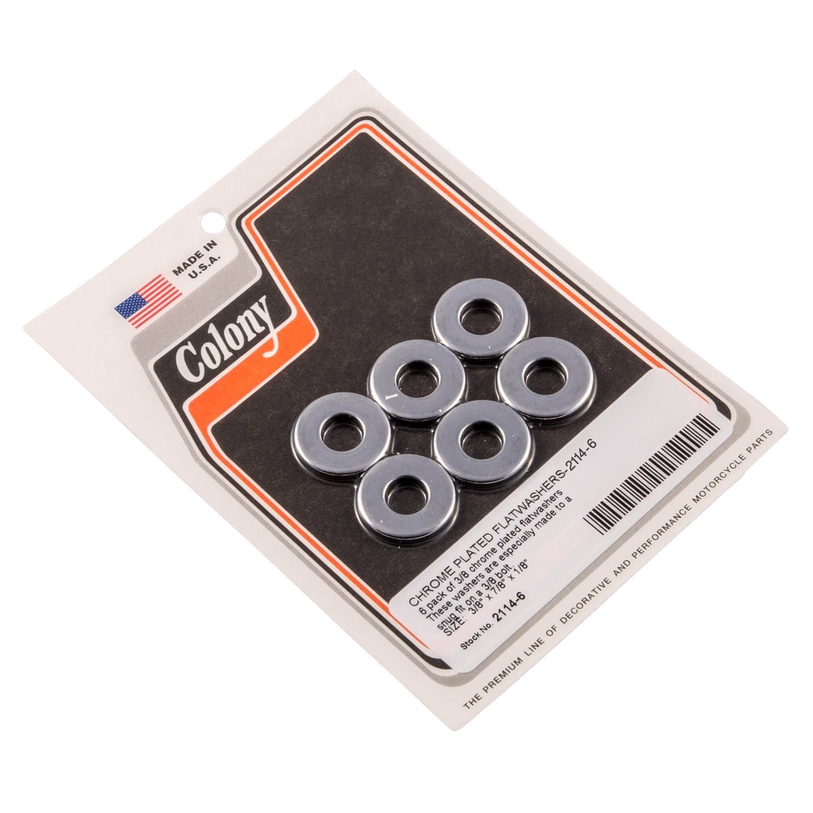 Colony Machine #2114-6 3/8 inch Plated Thick Flat Washers 6 Pack Chrome