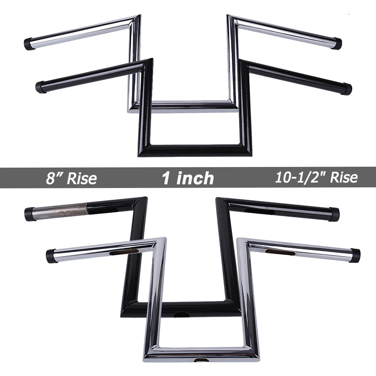 1″ Motorcycle 8″ & 10-1/2″ Rise Ape Hanger Handlebars Z-Bar Drag Bars For Harley