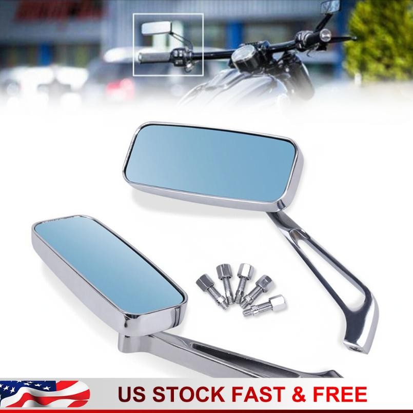 High Gloss Chrome Rectangular Side Mirrors For Harley Honda Suzuki Yamaha New