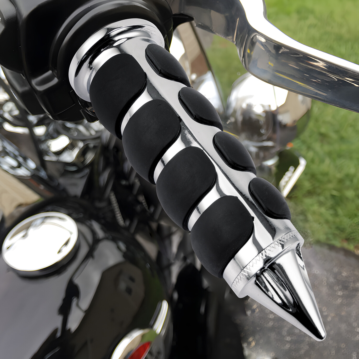 Chrome Black 1″ Motorcycle Handle Bar Hand Grips For Harley XL 1200 Dyna Touring