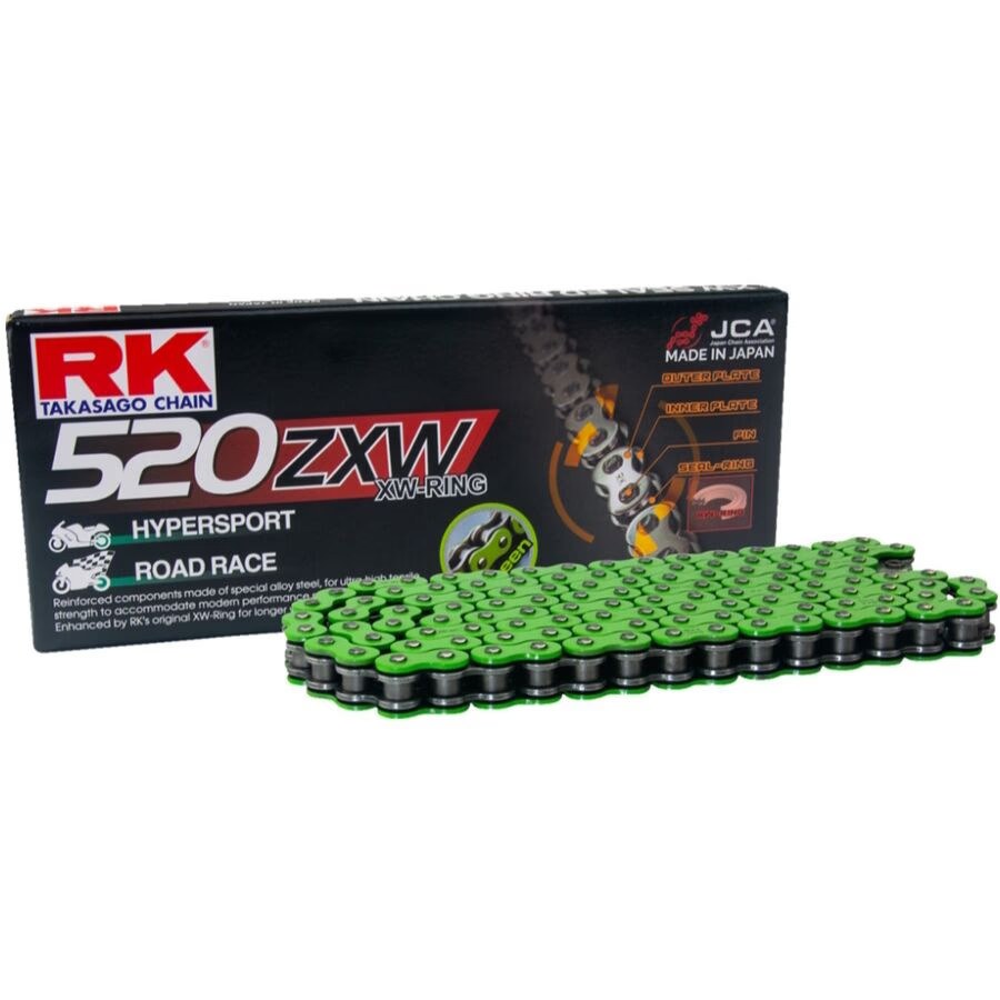 RK GREEN Ultra-HD XW-Ring Motorcycle Bike Chain 520 ZXW 120 Links Rivet Link GRN