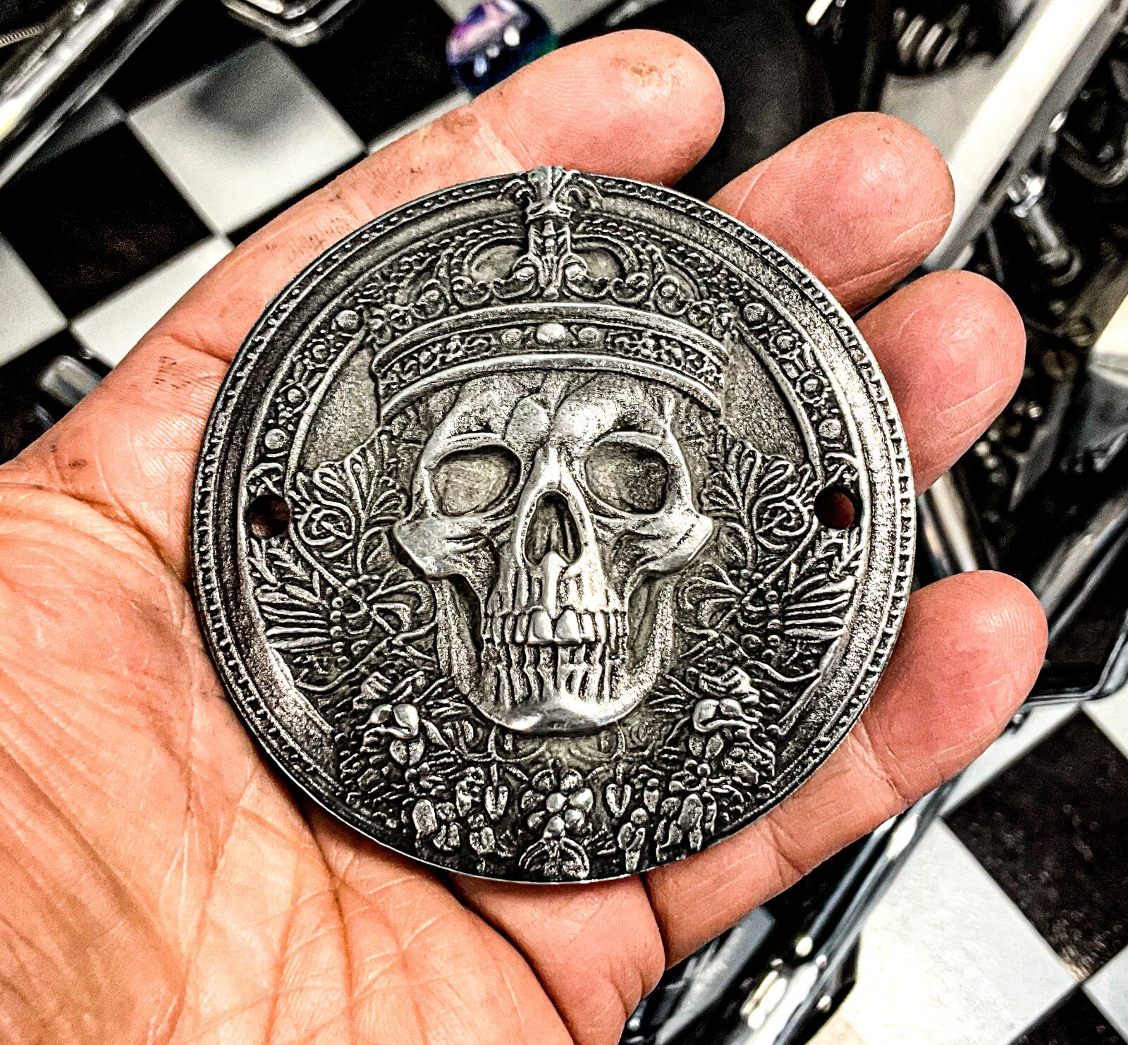 Wicked Skull King Carved Evo Shovelhead Points Timing Cover For Harley Davidson