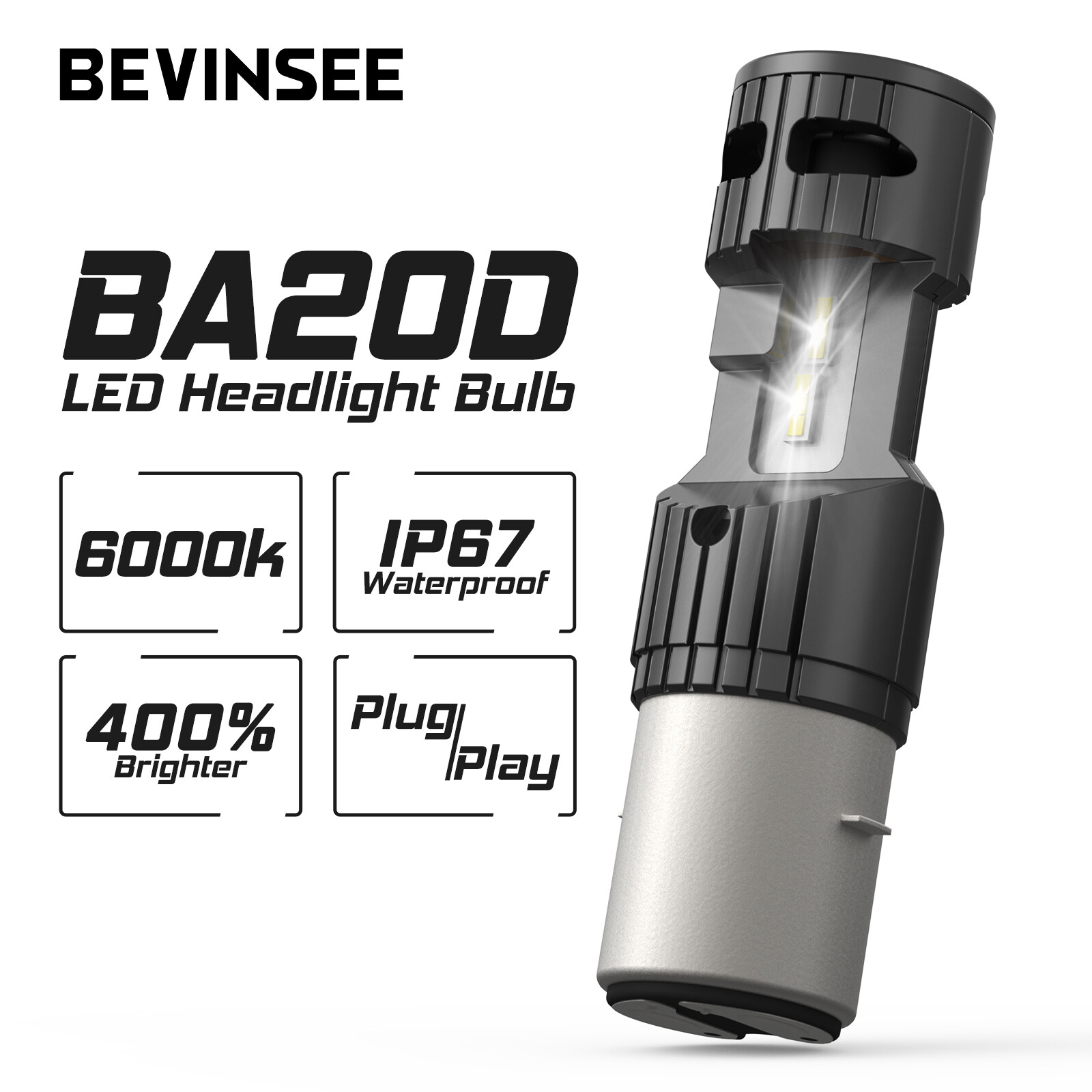 1x BA20D S2 LED Headlight Bulbs 6000K For KTM 125 SX 1994-2005 Bright Cold White