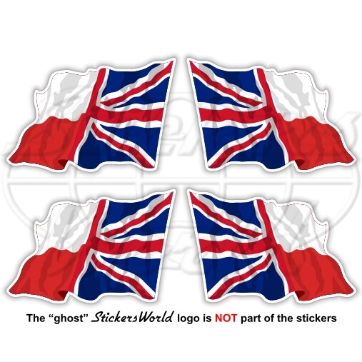 POLAND-UK Flying Flag Polish-United Kingdom British Union Jack 50mm Stickers x4