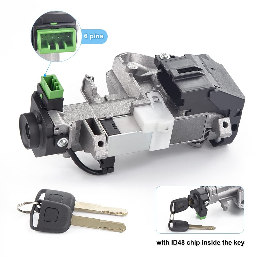 WMPHE Ignition Switch Lock Cylinder Assembly with 2 Keys and ID48 Chip Silver