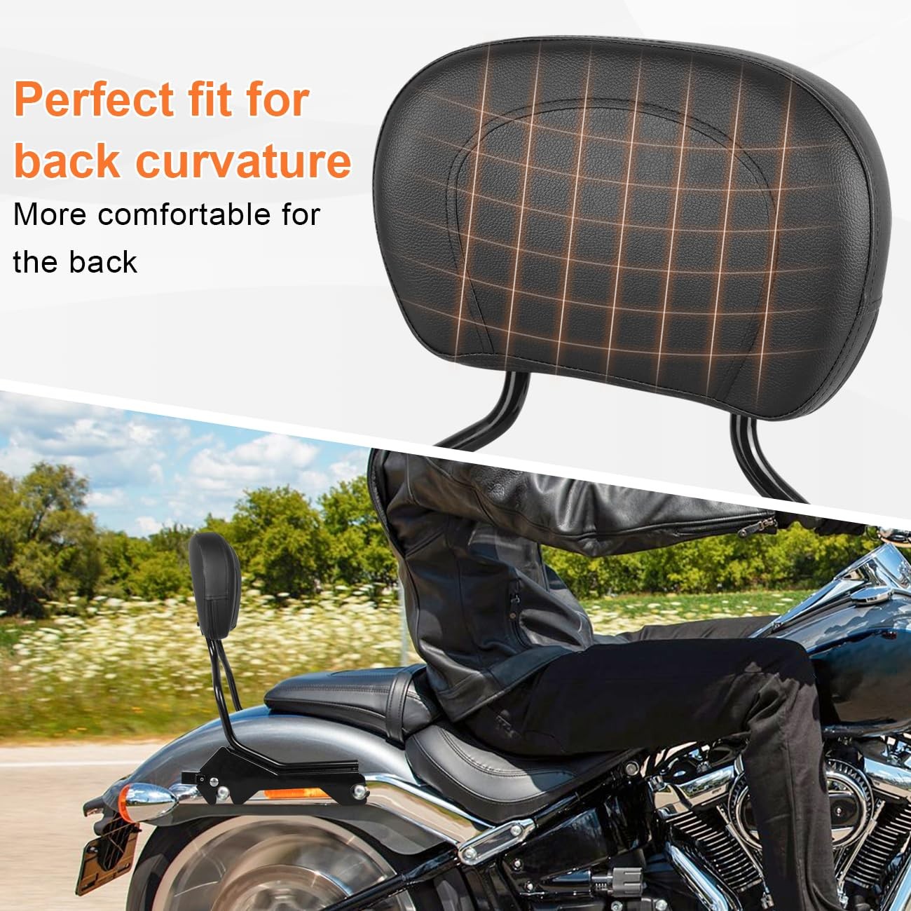 AUFER Rear Upright Passenger Backrest Sissy Bar with Pad & Docking Hardware Kit