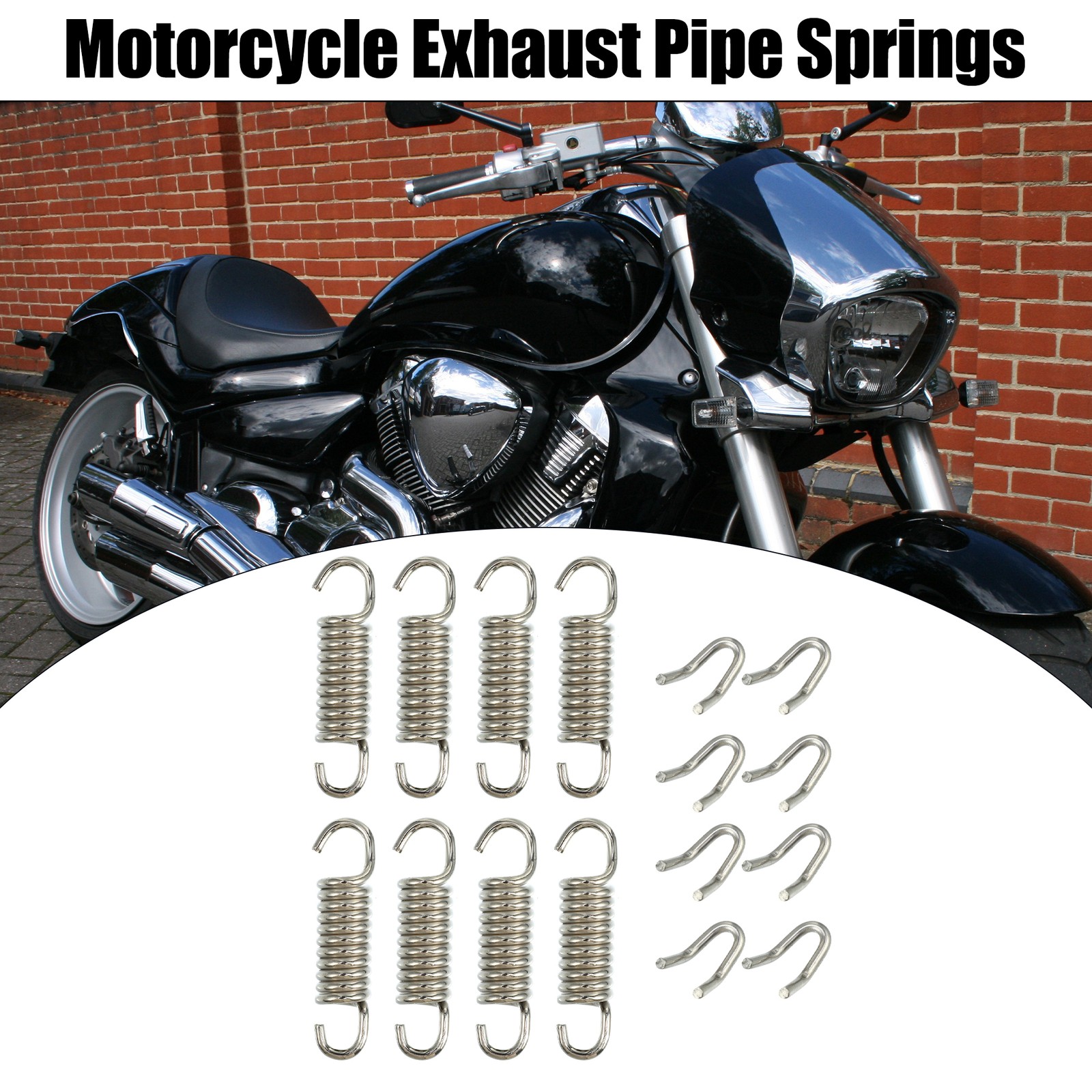 8 Set 43mm 1.69″ Motorcycle Exhaust Pipe Spring with U Shape Hook Silver Tone