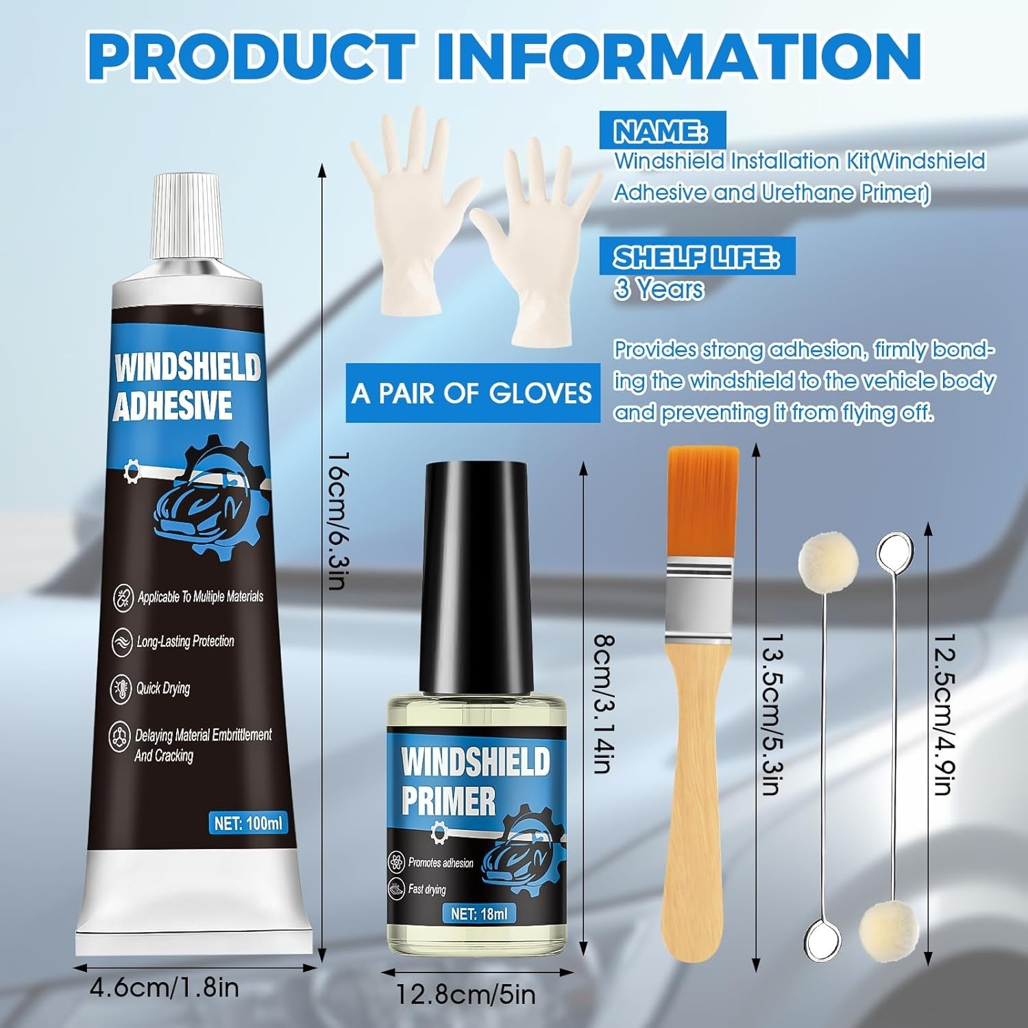 Complete Automotive Glass Adhesive Kit for Professional Windshield Installation