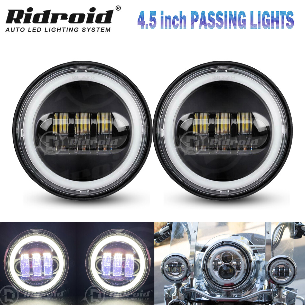 Pair 4.5″ inch LED Spot Passing Lamp Halo Fog Lights For Harley Motorcycle 4 1/2