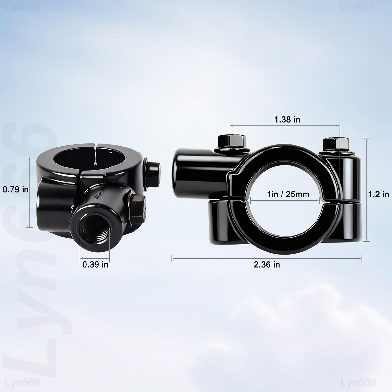 Motorcycle Mirrors Mounts 1″ 25mm (25mm) Handlebar-10mm Thread, Black