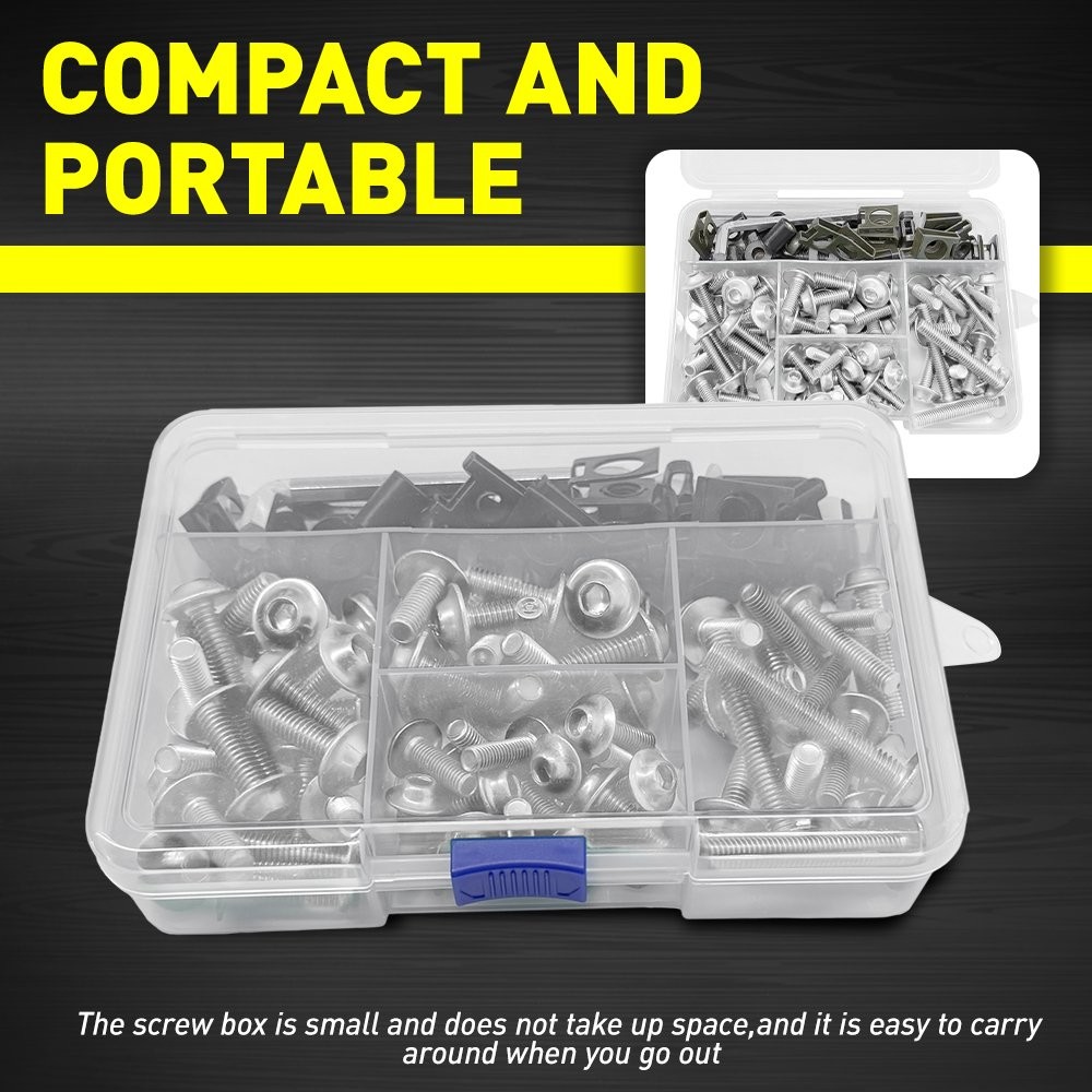 155Pcs Silver Fairing Screws Bolts Fastener Nut Kit Universal Motorcycle Bike US