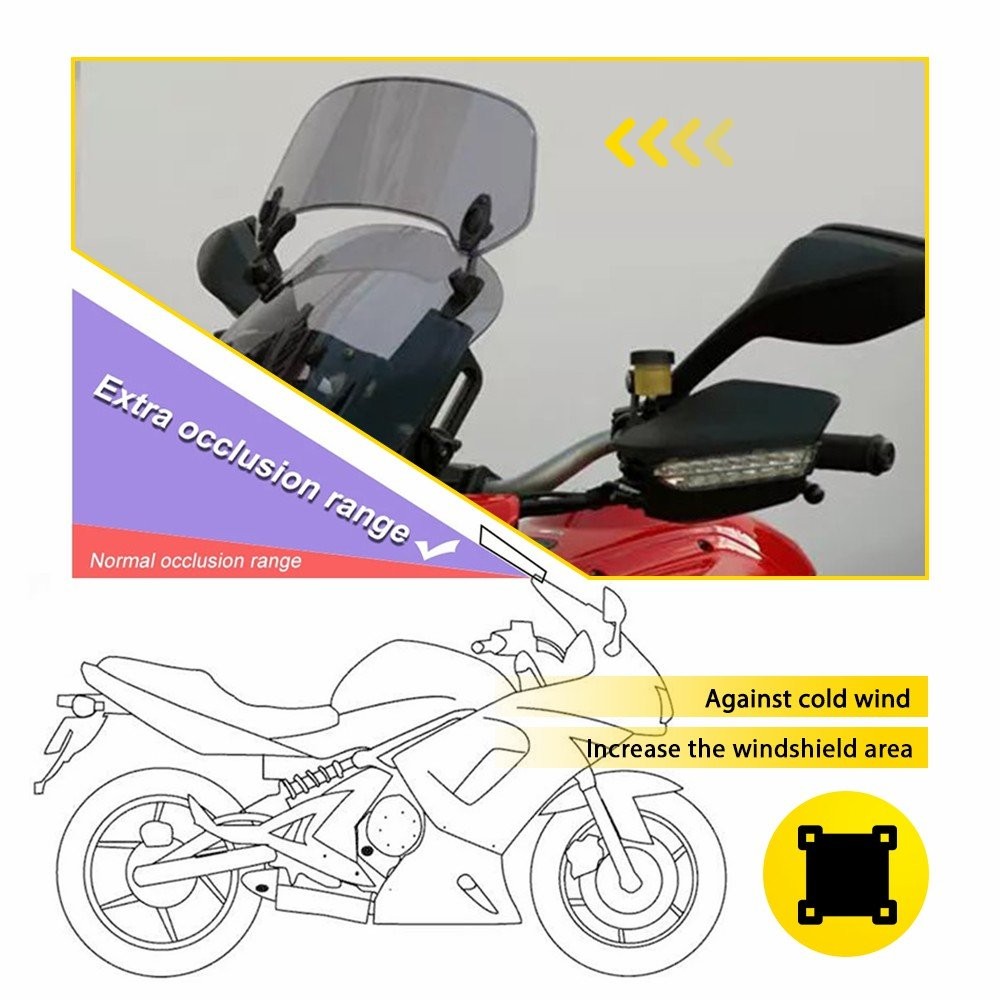 Adjustable Windshield Motorcycle Clip On Extension Spoiler Deflector Wind Smoke