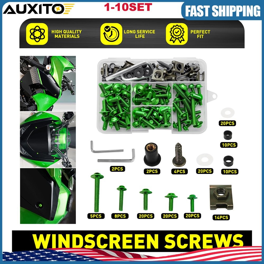Motorcycle Complete Fairing Bolts Kit Bodywork Screws Nuts Green M5 M6 1-5Set