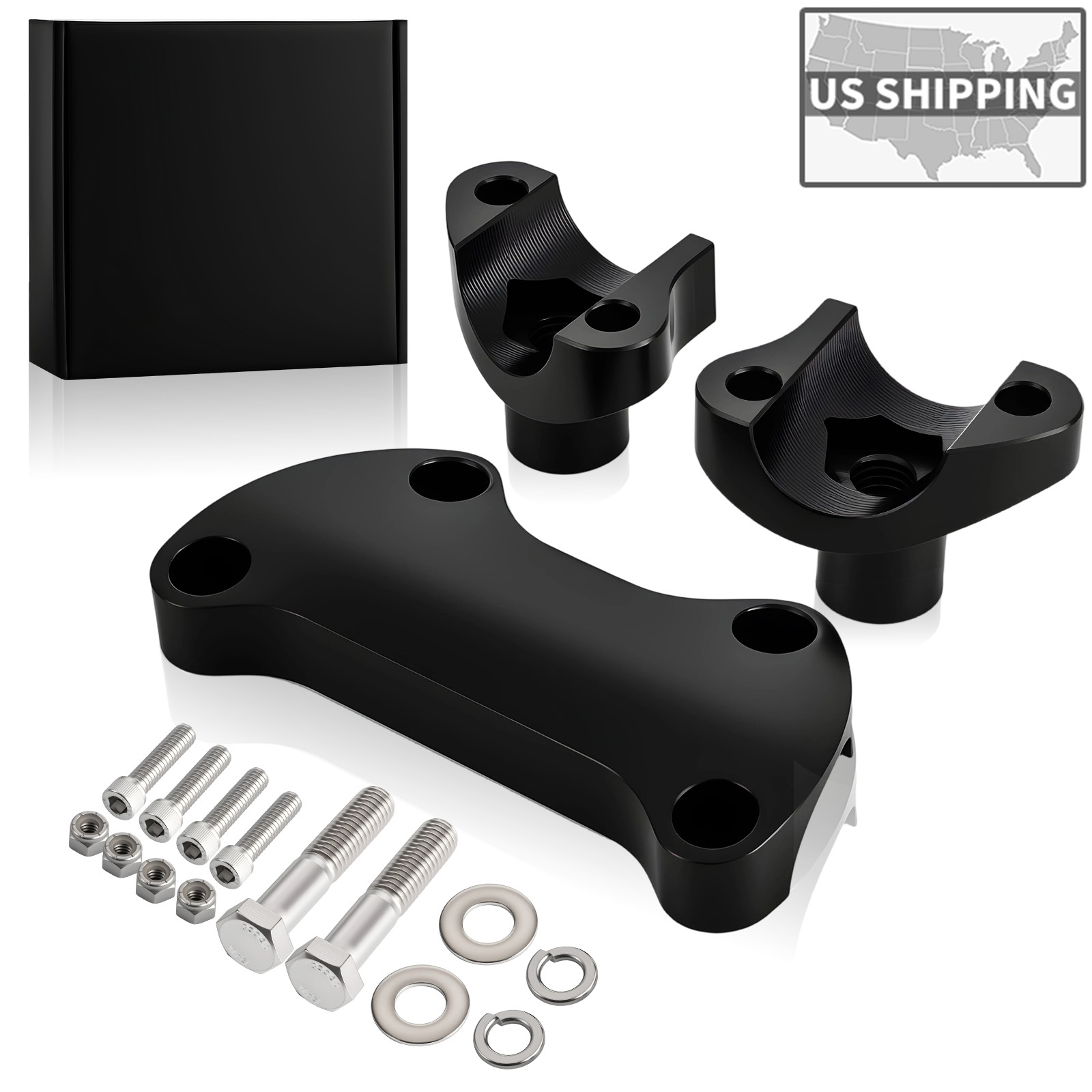 Black 2” Risers 1.25” Handlebar Clamp For Harley Softail Fat Bob Fat Boy Dyna
