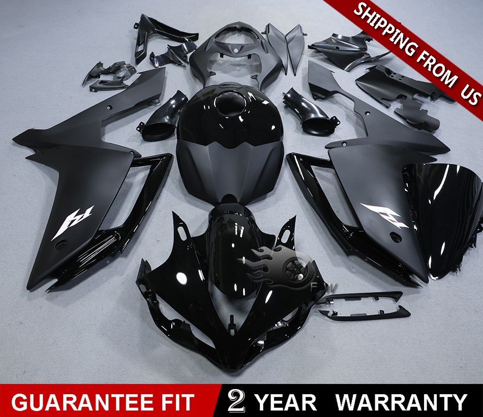 Glossy & Matte Black Fairings Kit w/ Tank Cover For Yamaha 07-08 YZF R1 Bodywork