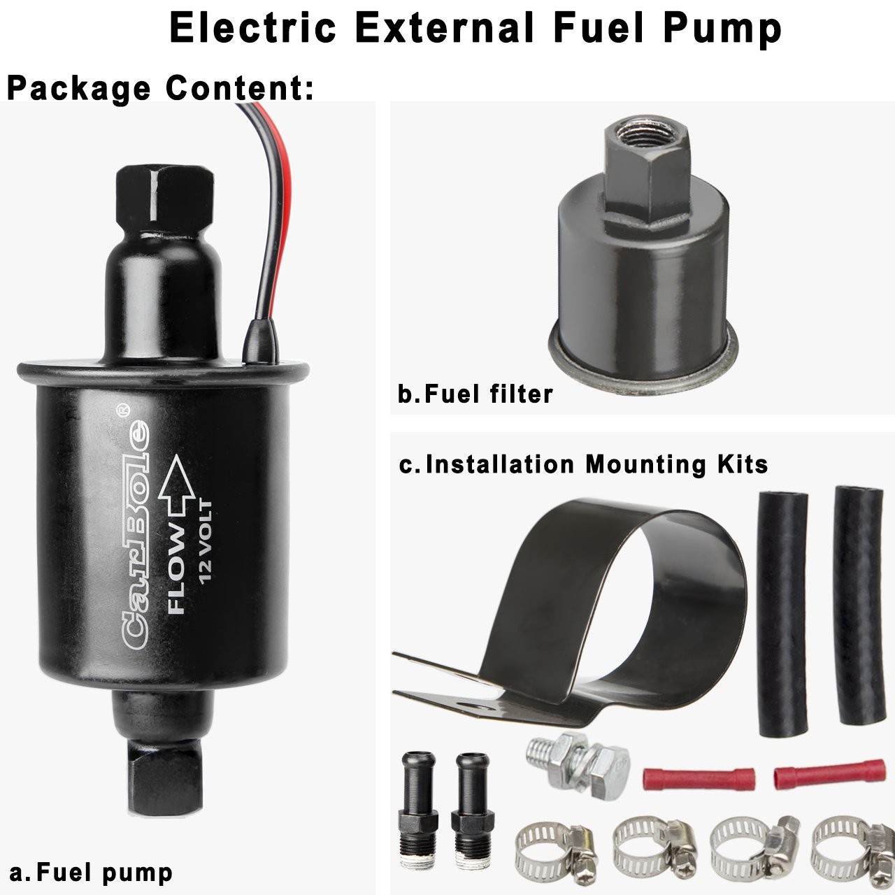 12V Universal Electric Fuel Pump Gas Diesel High Pressure 5-9 PSI E8012S Trucks