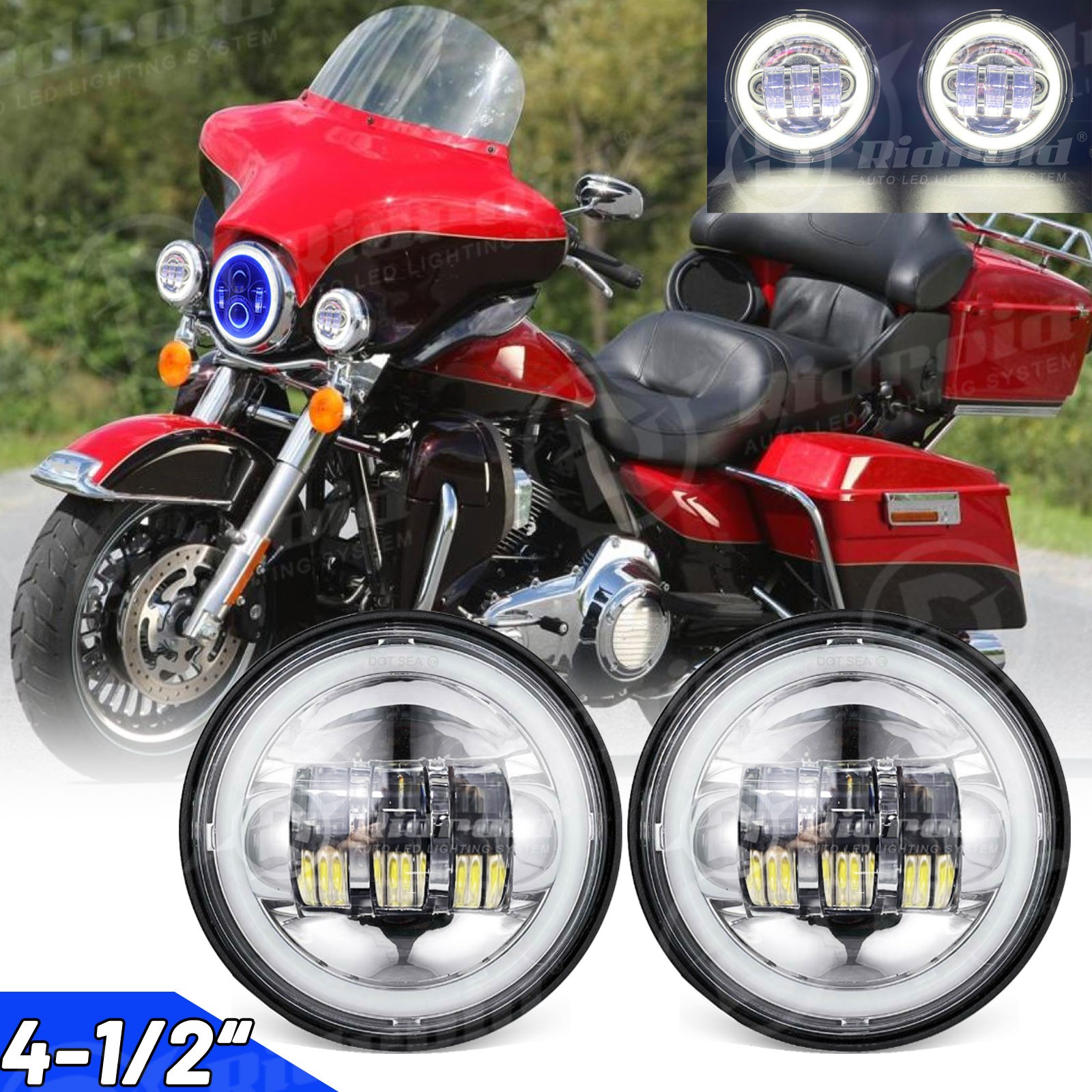 Pair 4.5″ inch LED Spot Passing Lamp Halo Fog Lights For Harley Motorcycle 4 1/2