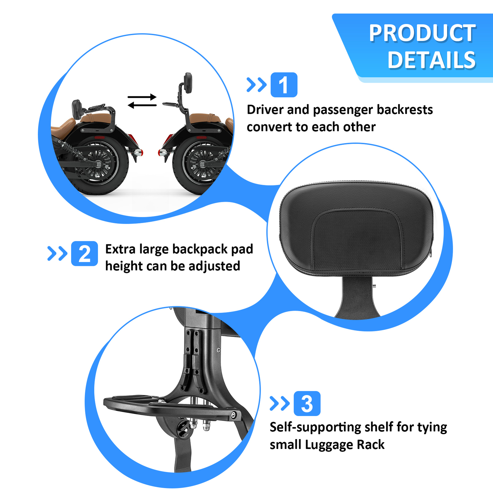 Adjustable Driver Passenger Backrest Sissy Bar For Indian Scout Sixty 2016-2024
