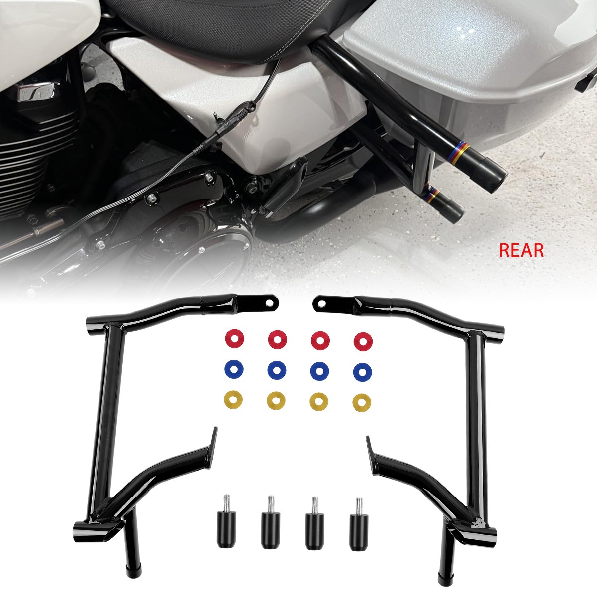 Front Rear Crash Bar Flat-Out Bar For Harley Road Glide Street Glide 2014-2025