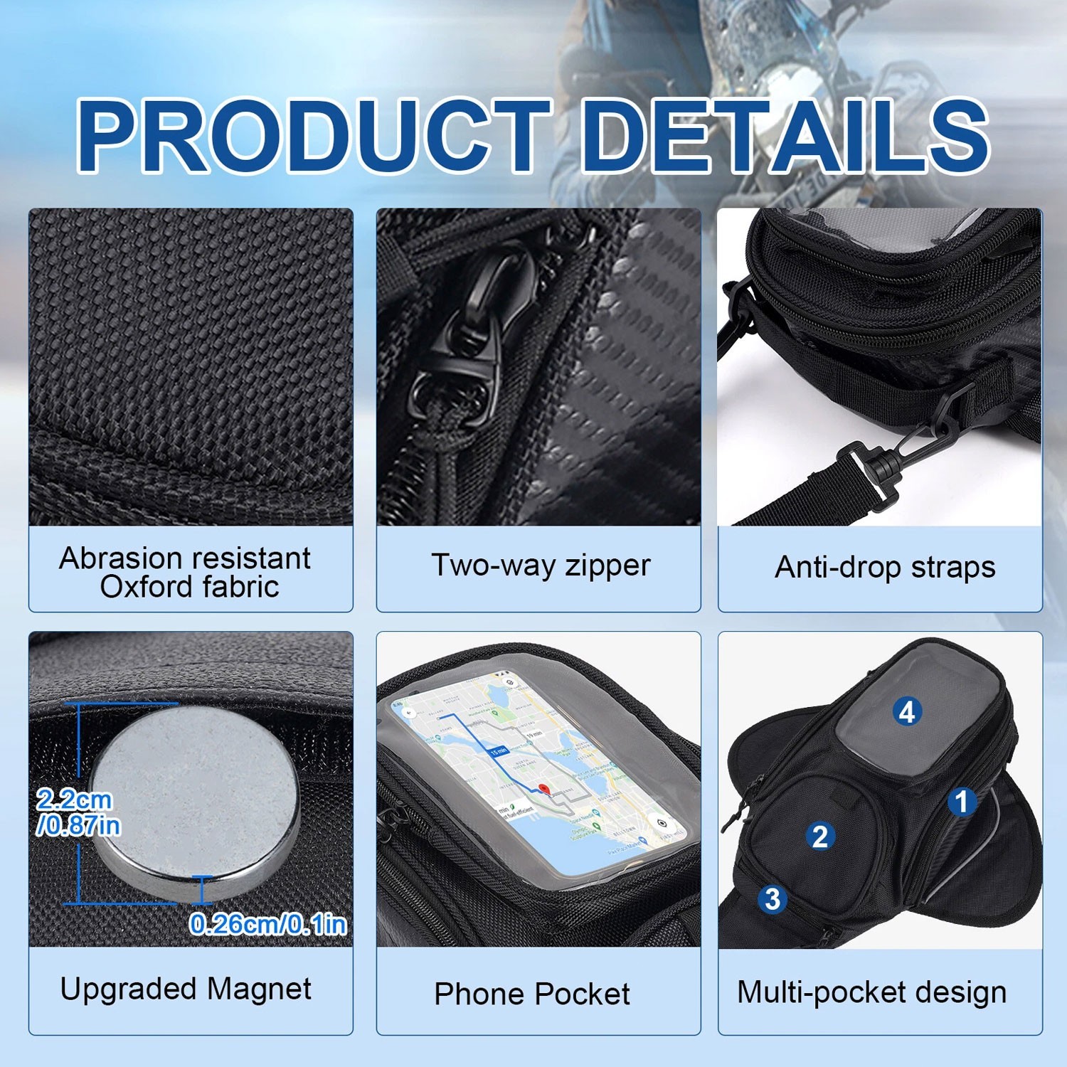 Waterproof Motorcycle Fuel Tank Bag Magnetic Motorbike Luggage Phone Storage Bag