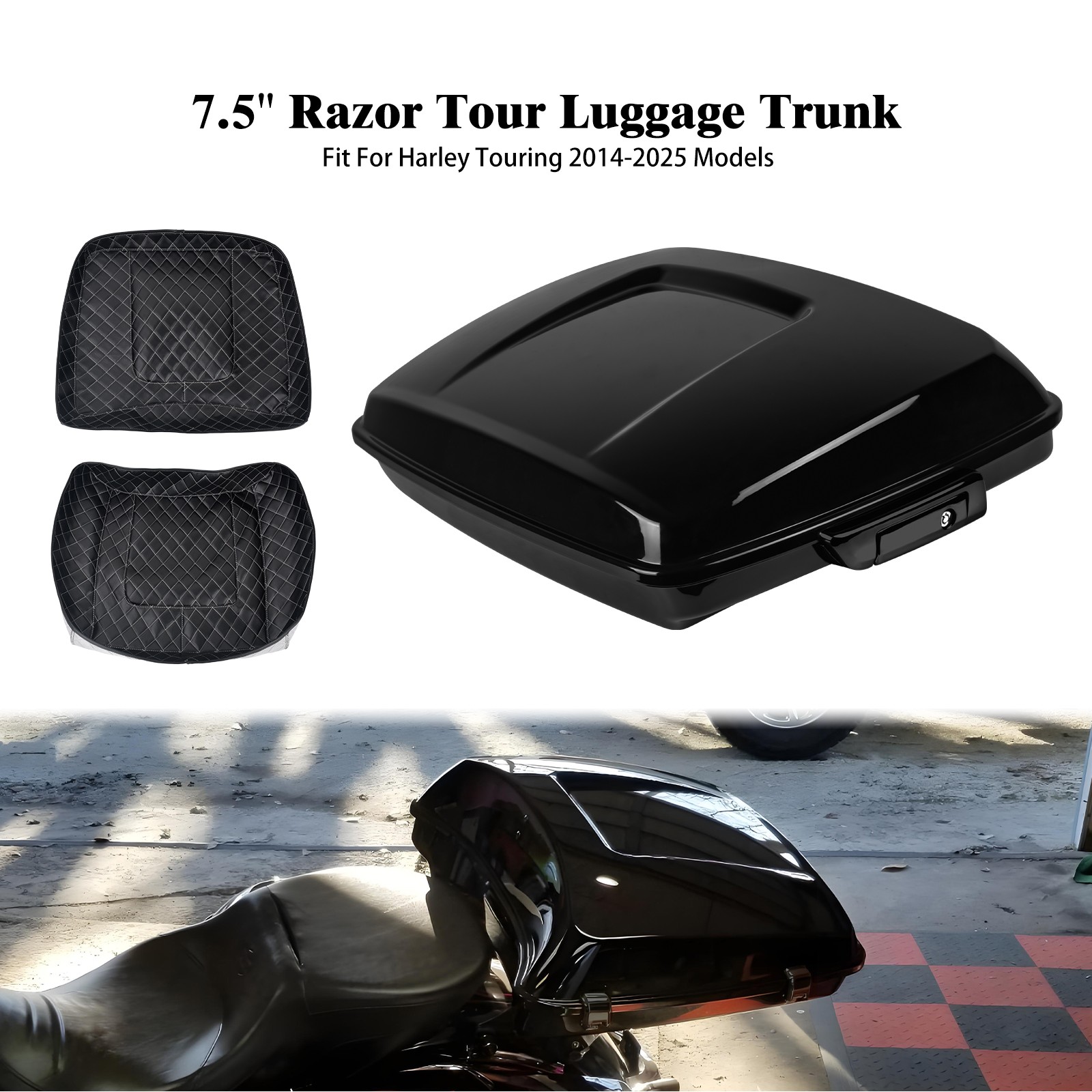 7.5″ Razor Chopped Pack Trunk Black For Harley Touring Electra Ultra 2014-2026