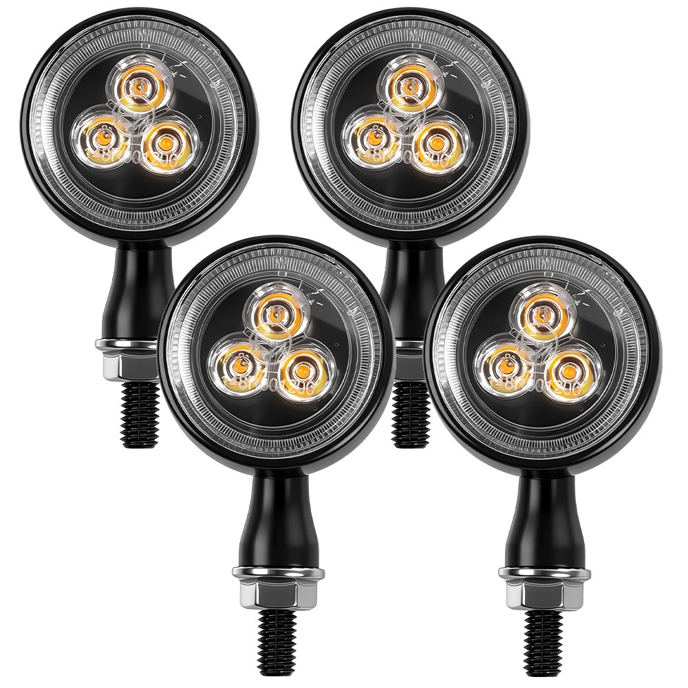 4X Universal LED Motorcycle Turn Signals Running Brake Light Amber Red Black