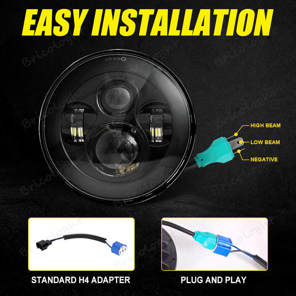 80W 7inch LED Projector Headlight + Passing Lights for Harley Touring Motorcycle