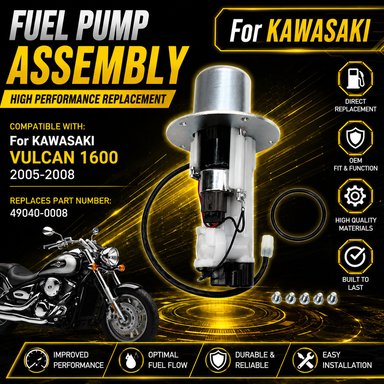 Fuel Pump Assembly 49040-0008 for Kawasaki VN1600 Vulcan Nomad Petrol 2005-2008