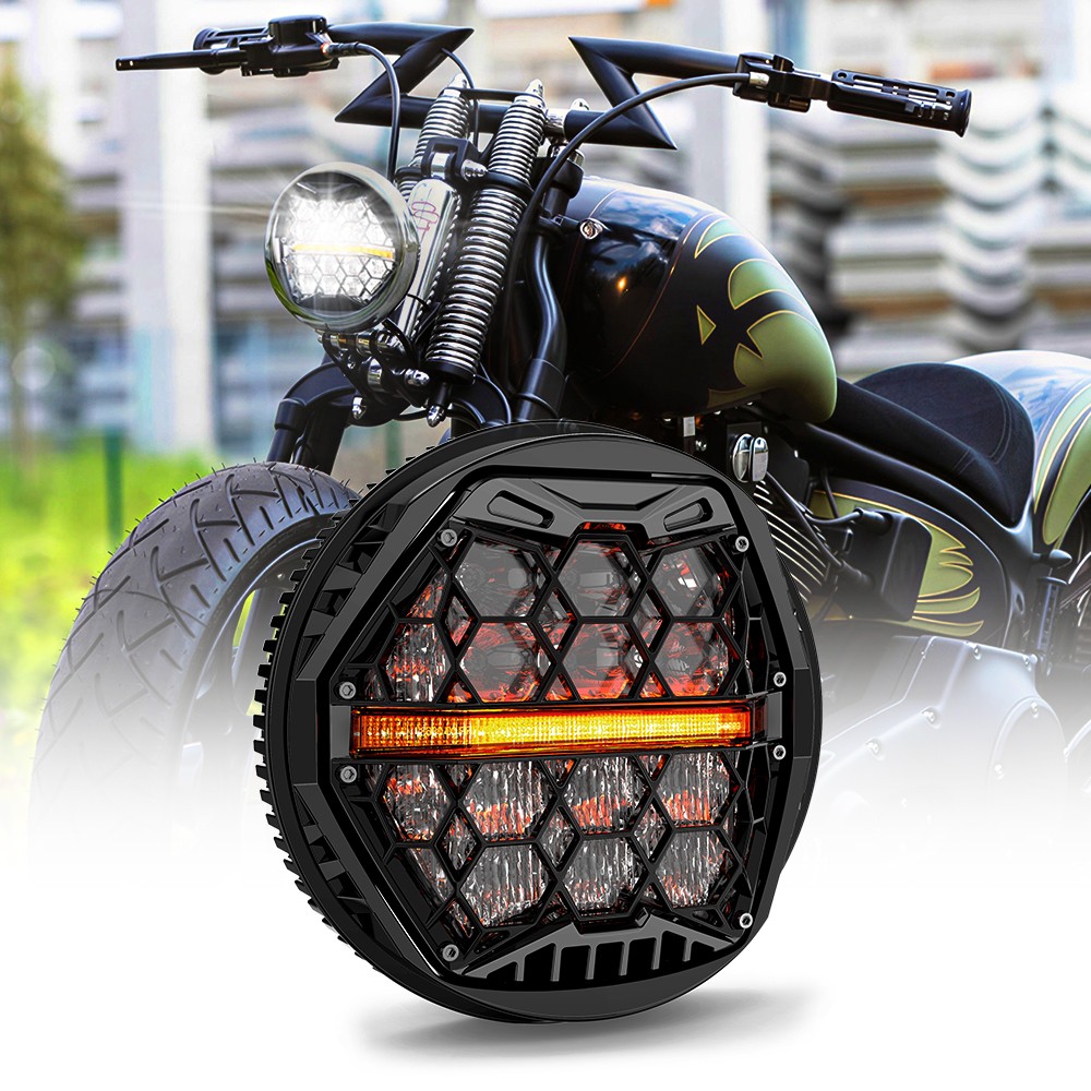 5.75″ For Harley Cross Bones FLSTSB LED Headlight DOT w/ Amber Daytime Running