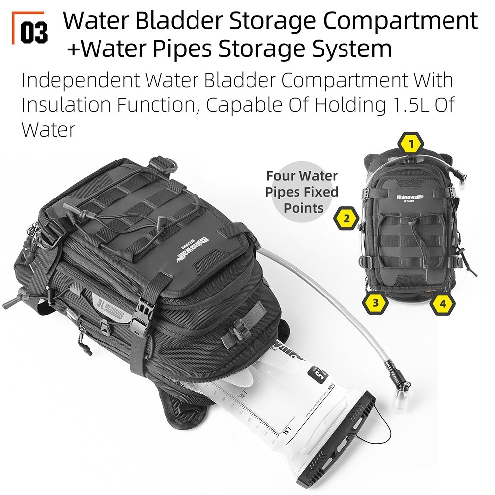 Rhinowalk Motorcycle Tank Bag 9L Versatile Backpack With 1.5L Water Bag MOLLE