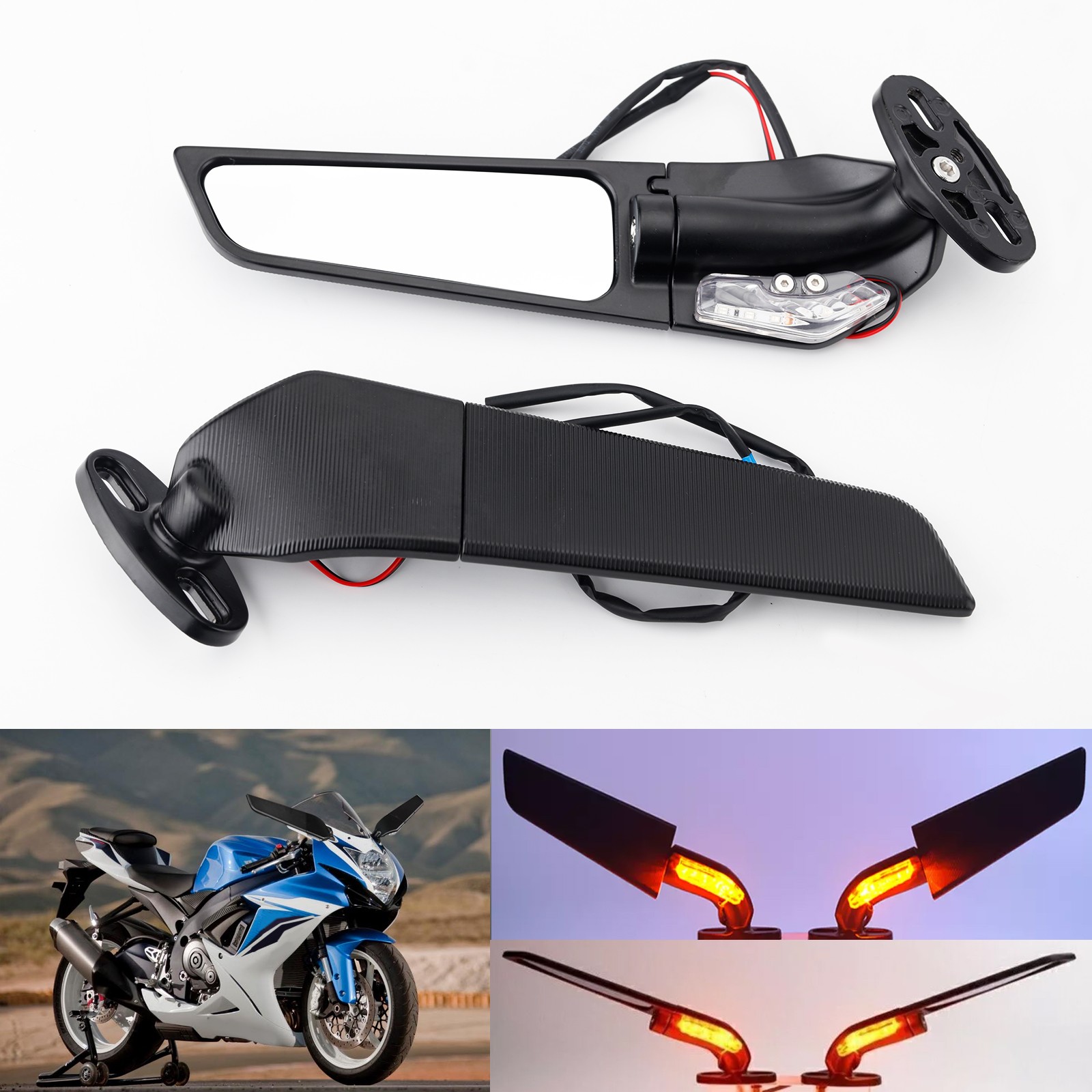 For Suzuki GSXR600 GSXR750 GSXR1000 GSX1000R Rear View Mirrors W/LED Turn Signal