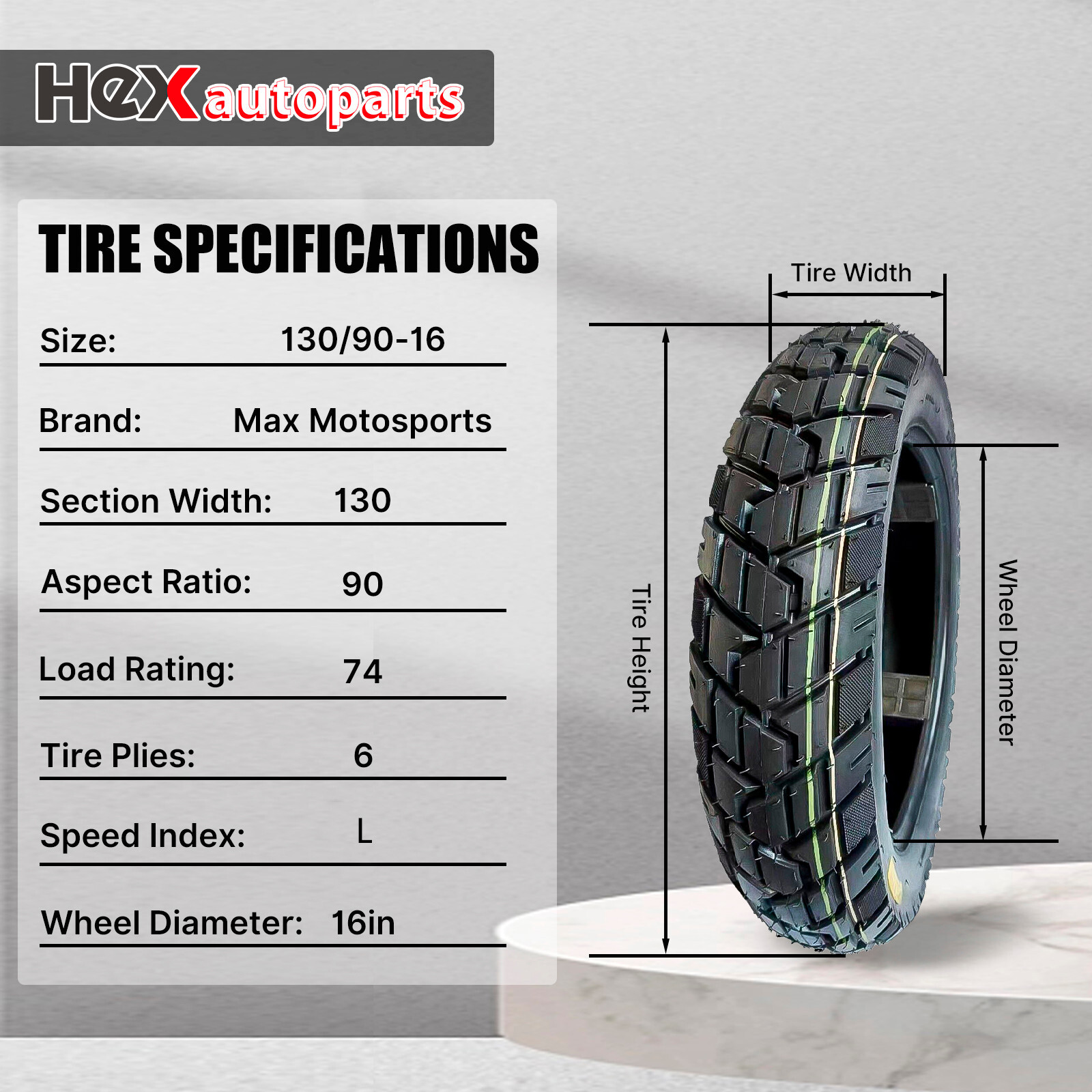 130/90-16 Max Motosports Rear Tire- Touring Motorcycle Tire
