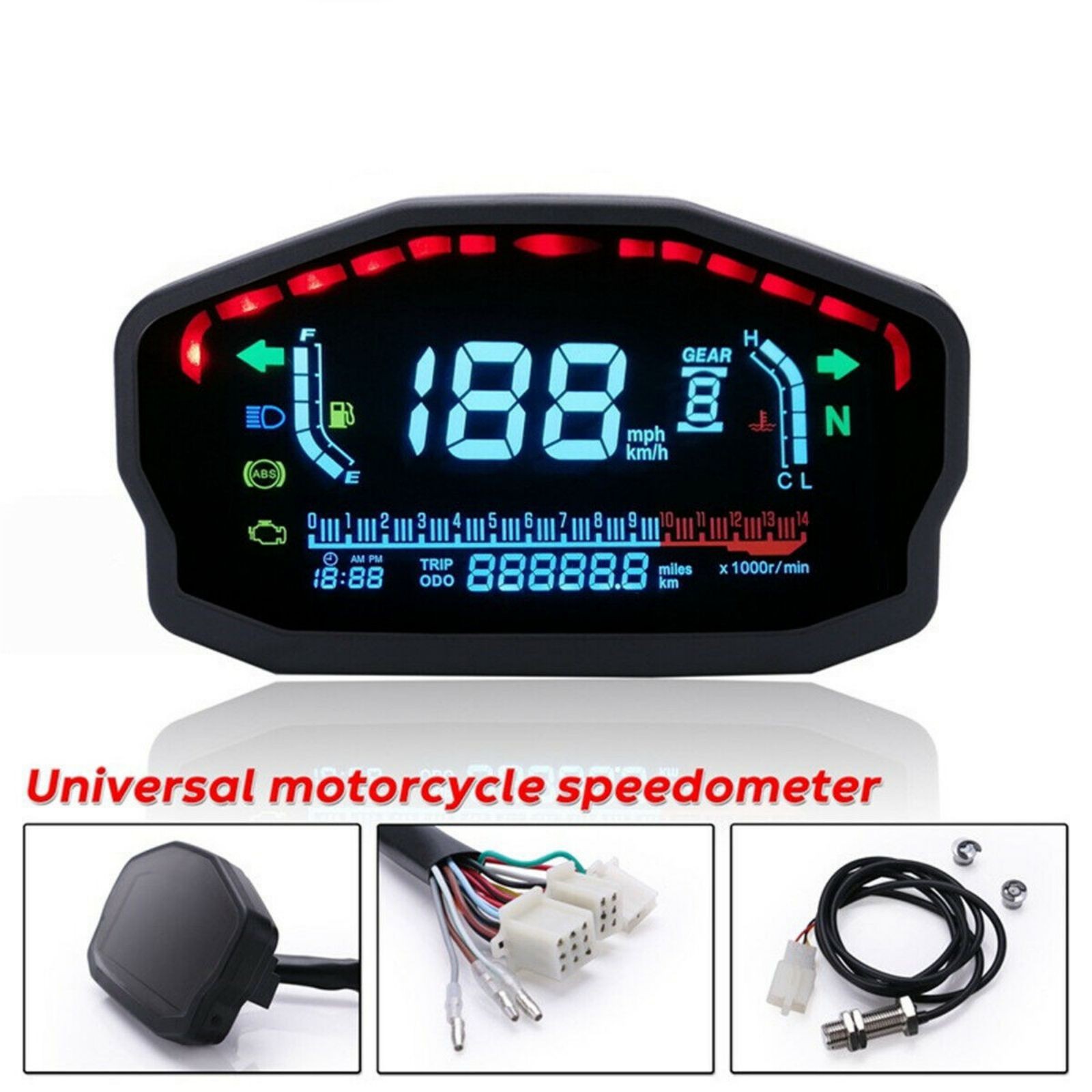 LCD Digital Motorcycle Odometer Speedometer Tachometer KM/H MPH Gauge Universal