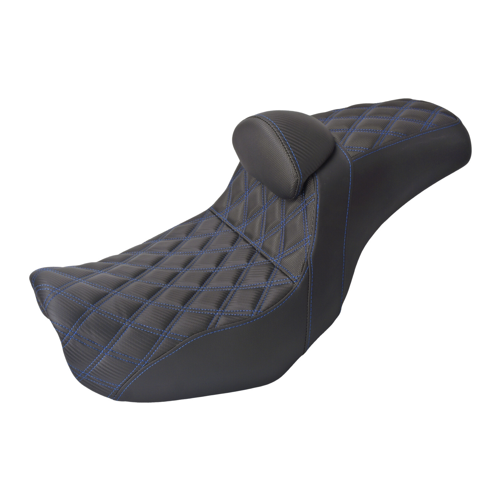 Drive Passenger Seat Blue Stitching Step Up W/ Backrest For Harley Dyna 06-17
