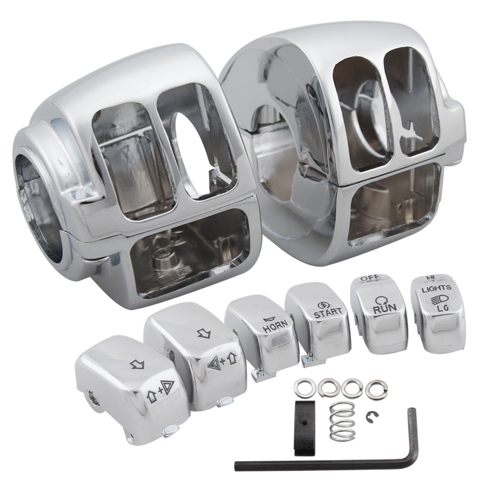 For Harley Softail Custom 96-10 Chrome Hand Control Switch Housing Button Caps
