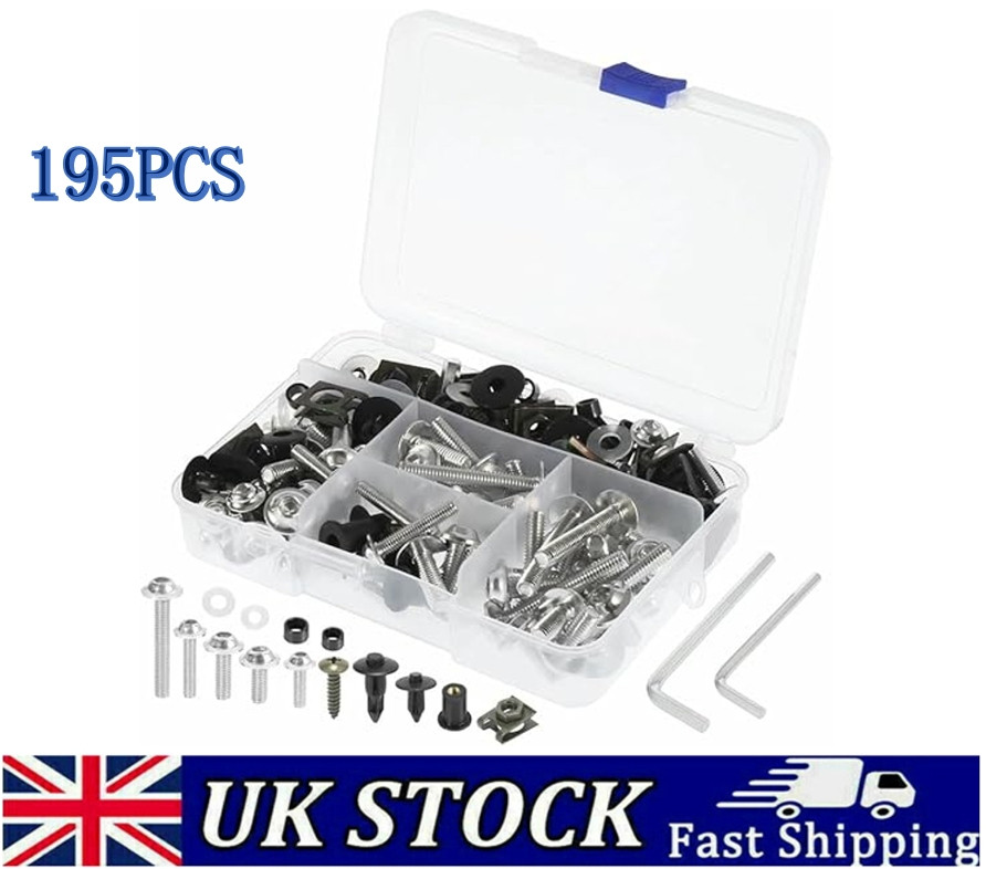195PCS silver Complete Motorcycle Fairing Bolts Kit Panel Speed Clip Fastener